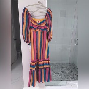 Farm Rio x Anthropologie Rainbow Striped  Casual Maxi Dress